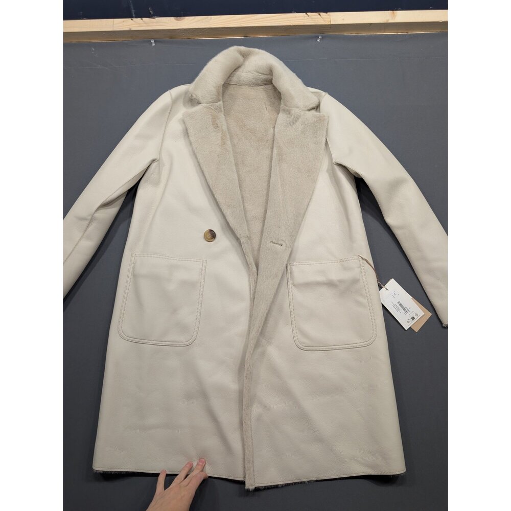 Rino & Pelle Ivon Trench Coat Birch Size 38 Faux Leather Fur